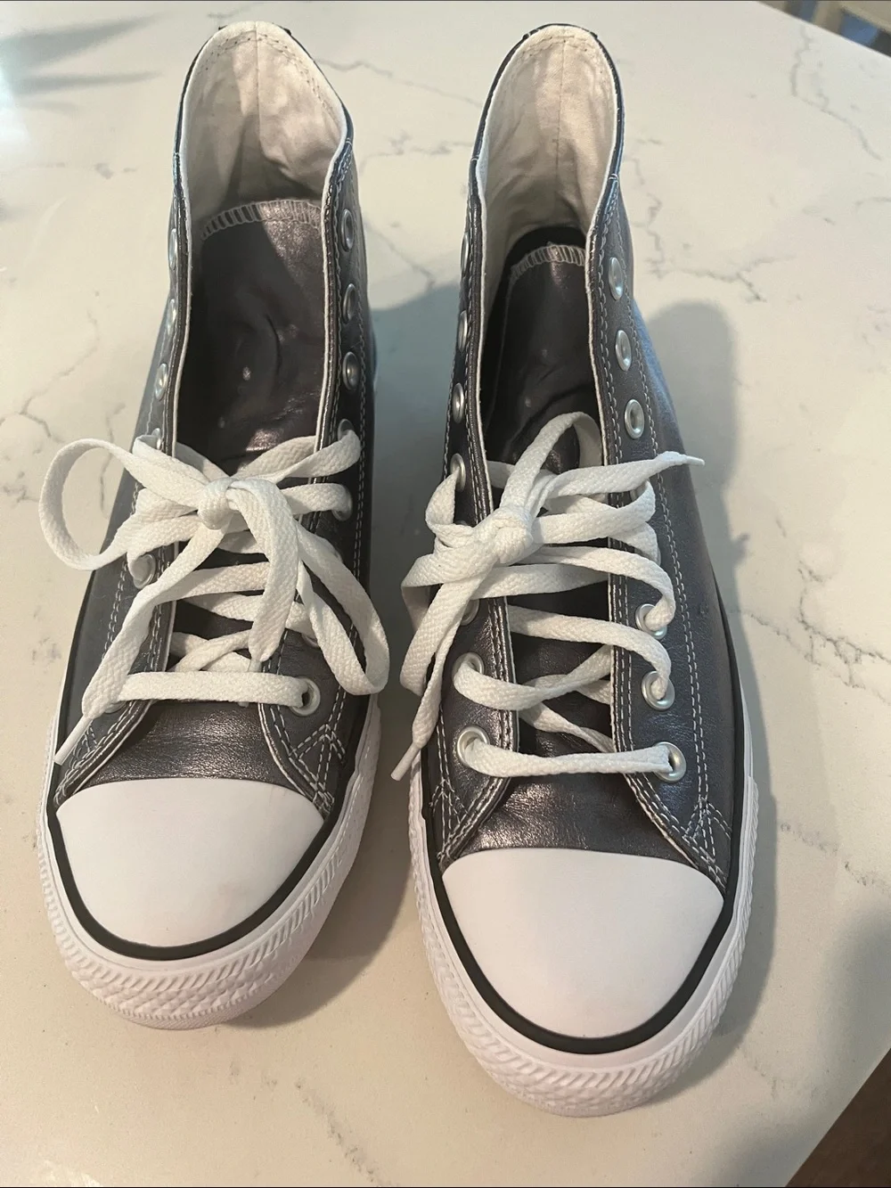 Converse High Top Sneakers in Metallic Gray and White